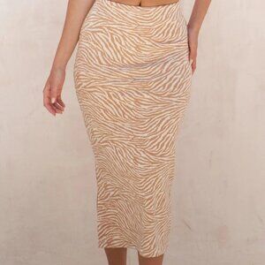 Jade By Jane Full Size Zebra Print Side Slit Midi Skirt Plus Size